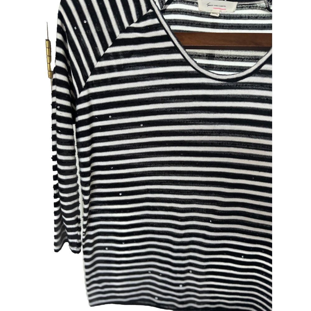 Two by Vince Camuto Striped Pullover Top Size XS sparkle Black And White - Picture 5 of 8